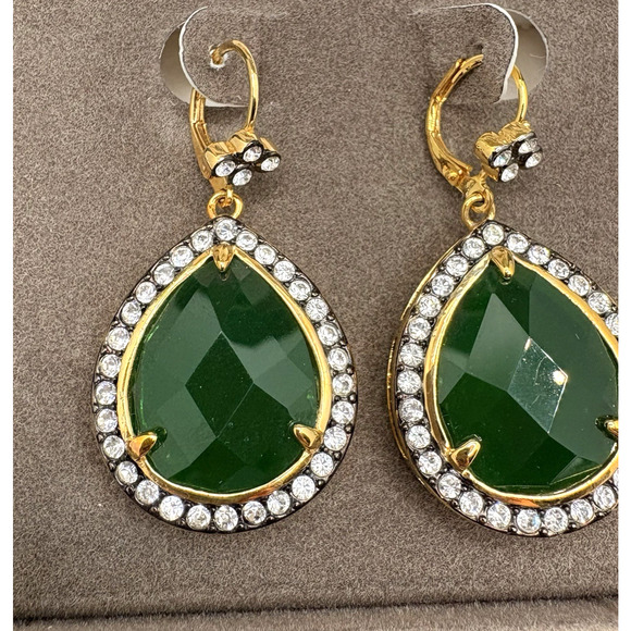 Vintage Nolan Miller Glamour Collection Royal Pear Drop Earrings Emerald Green - Picture 7 of 10
